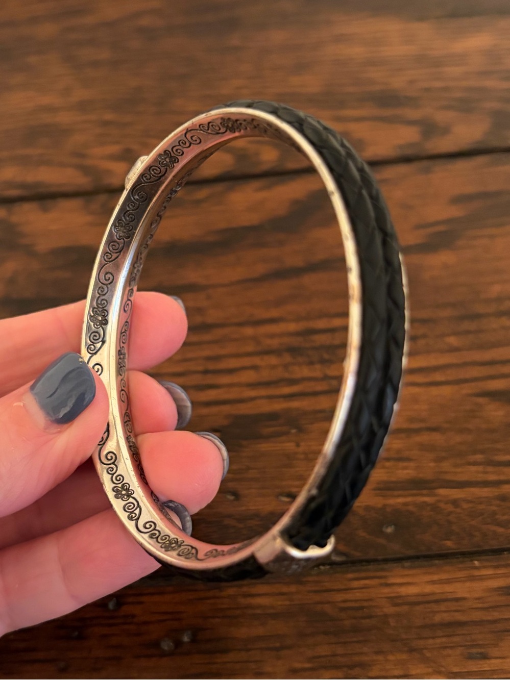 Brighton Silver and Braided Leather Bangle Bracelet